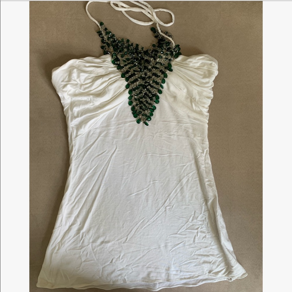 SKY White crystal Green Embellishment Halter